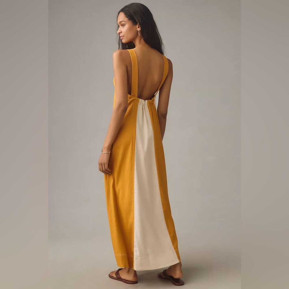 Anthropologie Mustard Yellow and Cream Striped Maxi Dress - Picture 2 of 8